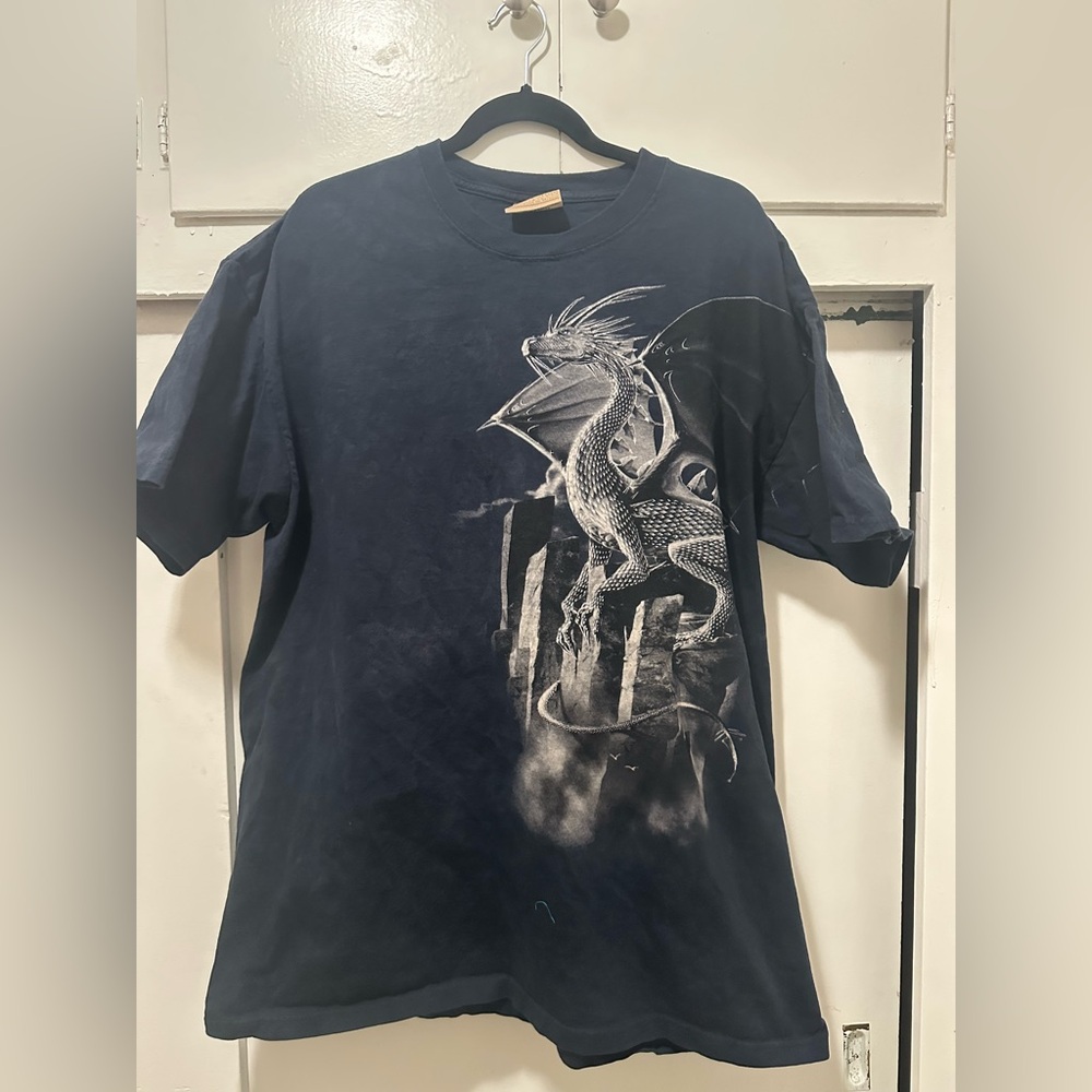 The Mountain Black Short-Sleeve Tee with White Dragon Graphic